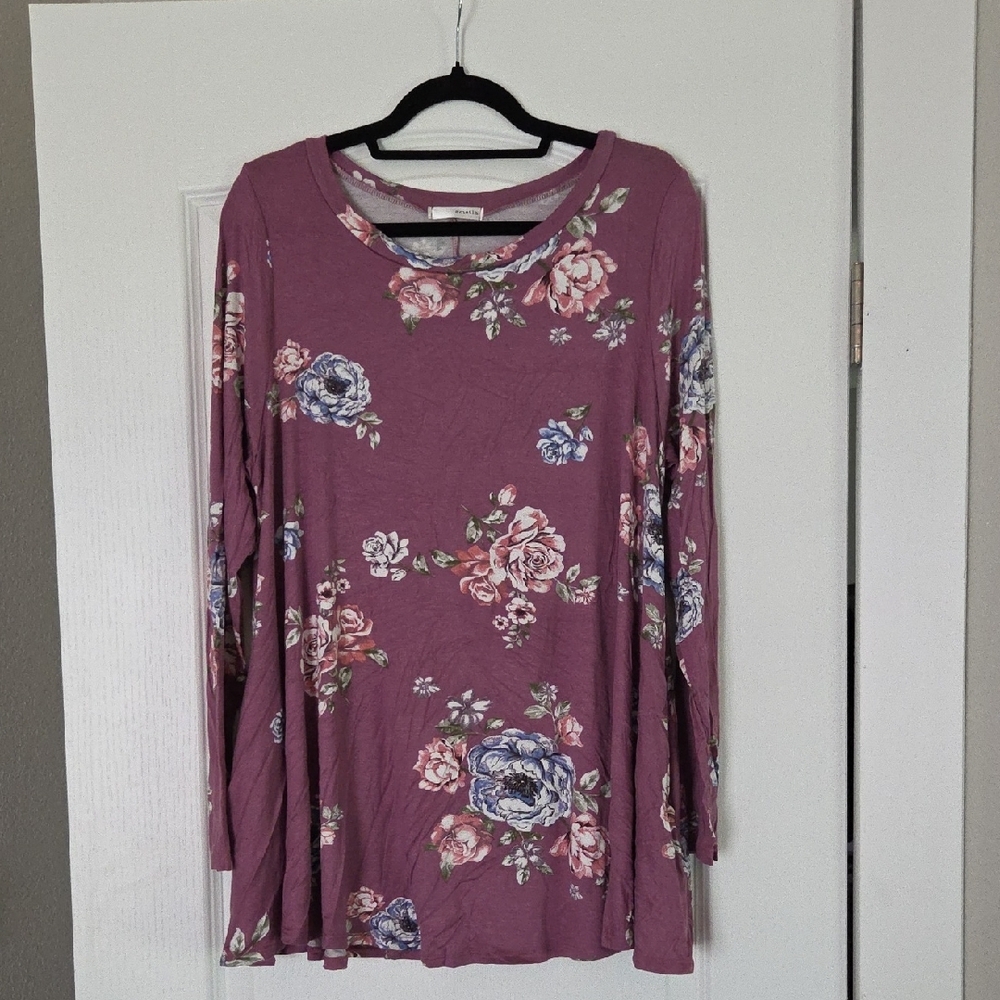 Emetla Floral Long Sleeve Top - Purple Size 1X